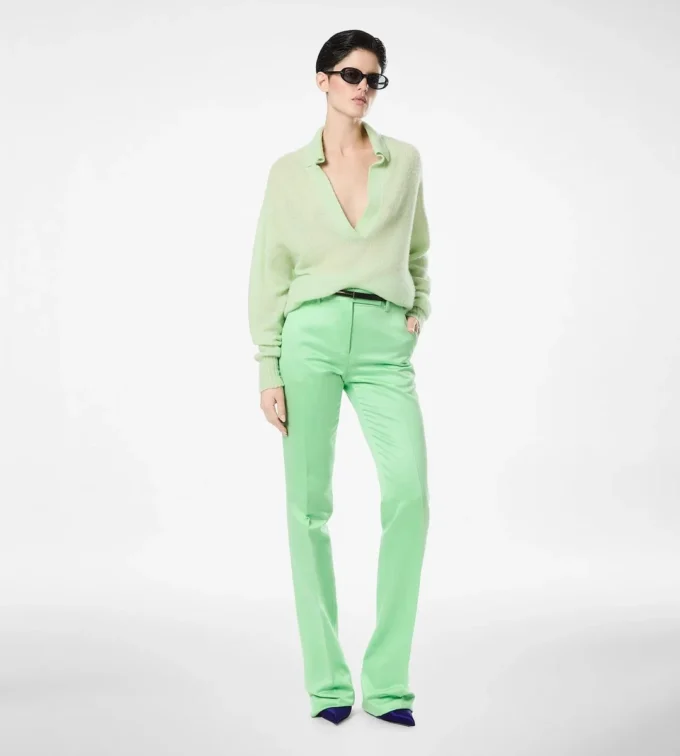Washed Cotton Silk Blend Duchesse Tailored Straight Pants Washed Cotton Silk Blend Duchesse Tailored Straight Pants