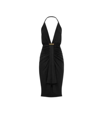 V-Neck Cocktail Dress with Draped Waterfall Centre Front Detail