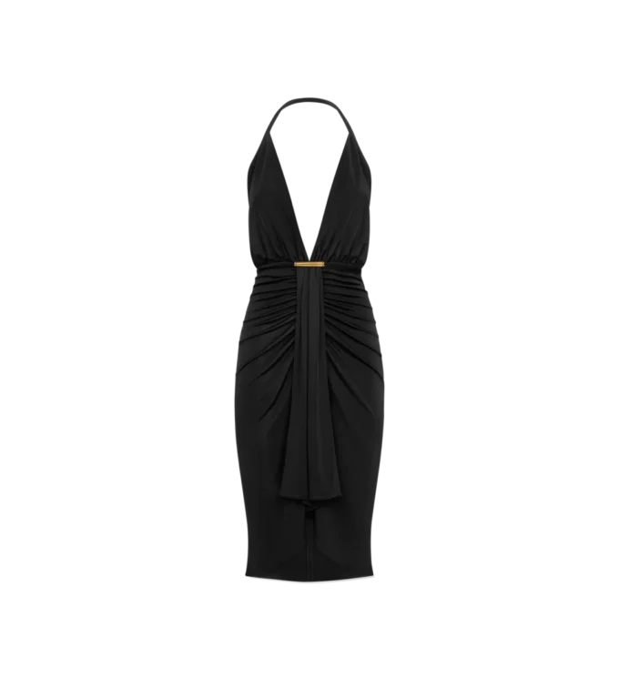 V-Neck Cocktail Dress with Draped Waterfall Centre Front Detail