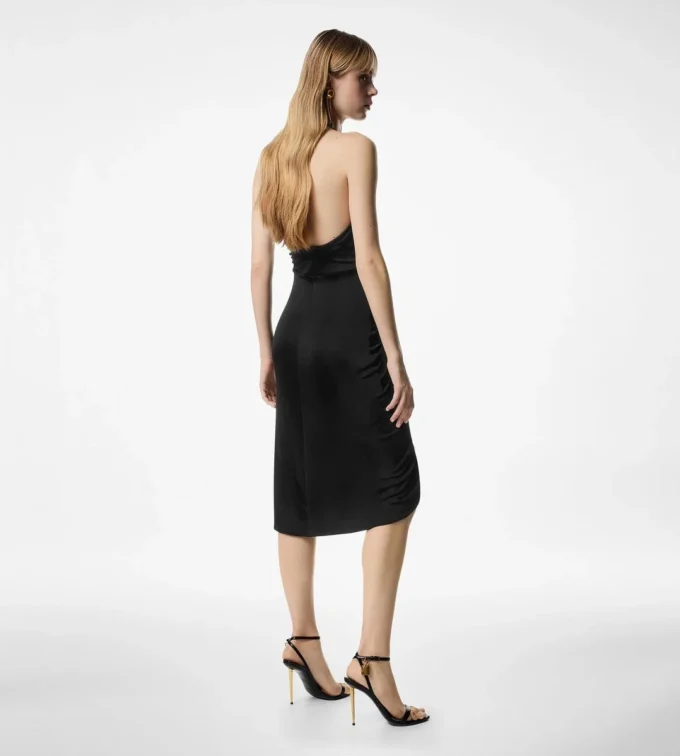 V-Neck Cocktail Dress with Draped Waterfall Centre Front Detail