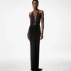 V-Neck Evening Dress with Draped Waterfall Detail