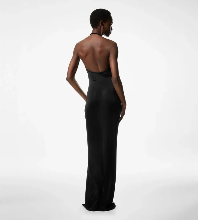 V-Neck Evening Dress with Draped Waterfall Detail
