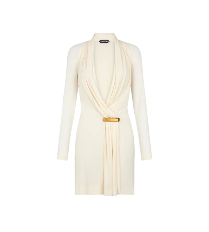 V-Neck Long Sleeve Cocktail Dress with Bar Detail