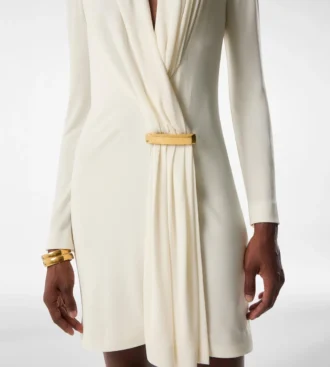 V-Neck Long Sleeve Cocktail Dress with Bar Detail