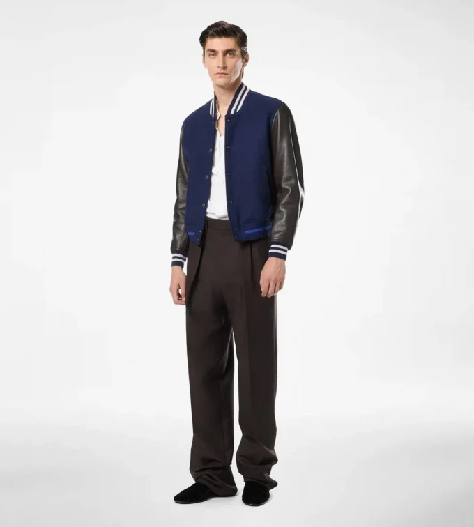 Varsity Bomber with Leather Sleeves