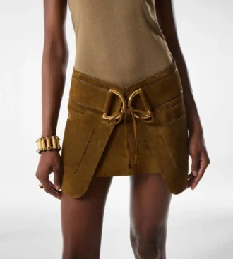 Velvet Suede Mini Skirt with D-Rings Detail