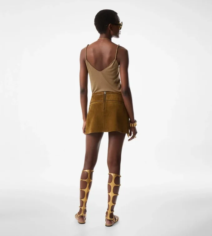 Velvet Suede Mini Skirt with D-Rings Detail