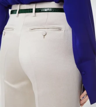 Washed Cotton Silk Blend Duchesse Tailored Straight Pants