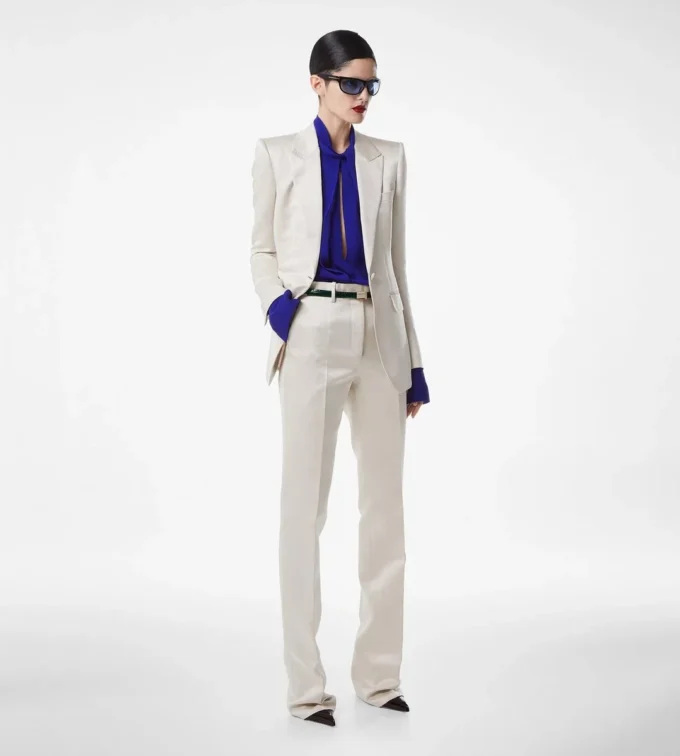 Washed Cotton Silk Blend Duchesse Tailored Straight Pants Washed Cotton Silk Blend Duchesse Tailored Straight Pants