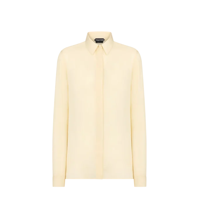 Washed Silk Georgette Shirt with Tonal Tf Embroidered Logo