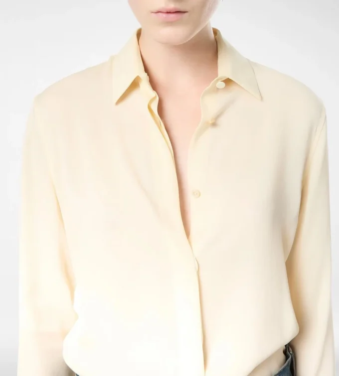 Washed Silk Georgette Shirt with Tonal Tf Embroidered Logo