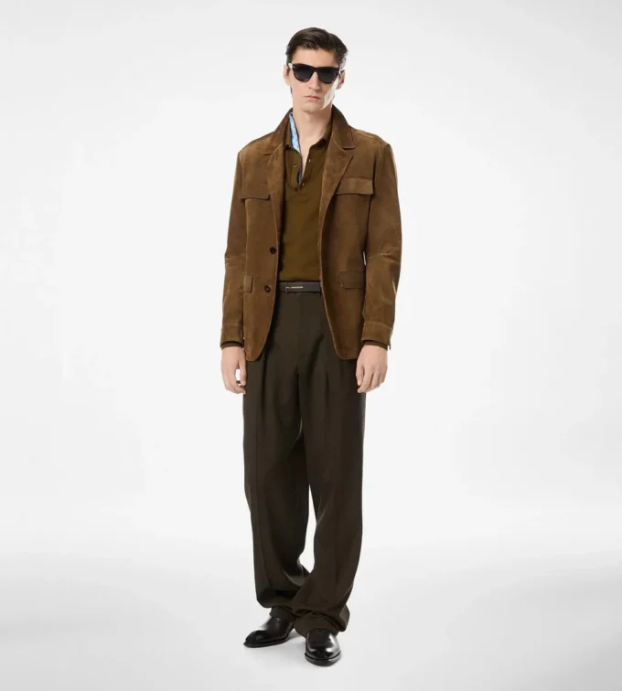 Wool Cashmere Silk Reps Double Pleat Pant
