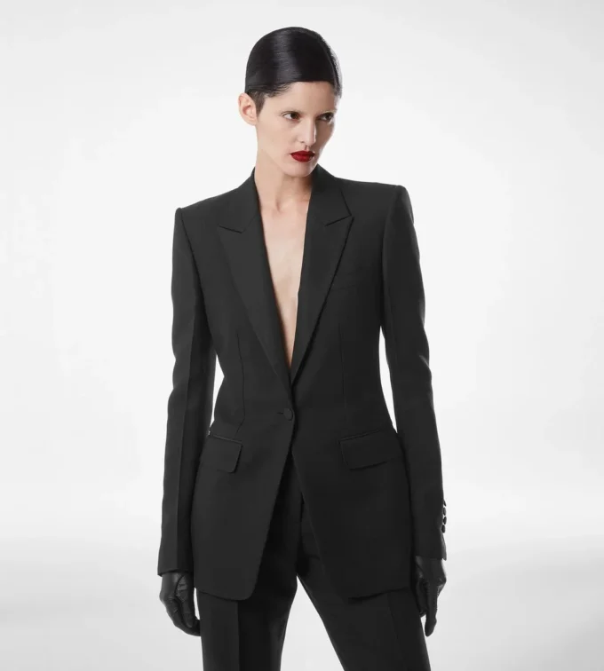 Wool Silk Blend Single Breasted Tuxedo Jacket Wool Silk Blend Single Breasted Tuxedo Jacket