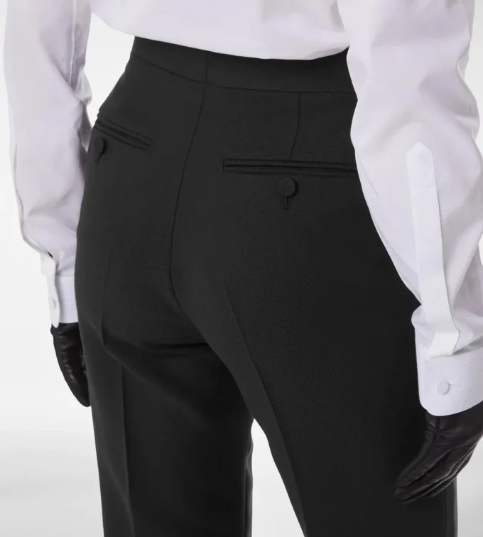Wool Silk Blend Tailored Tuxedo Straight Pants Wool Silk Blend Tailored Tuxedo Straight Pants
