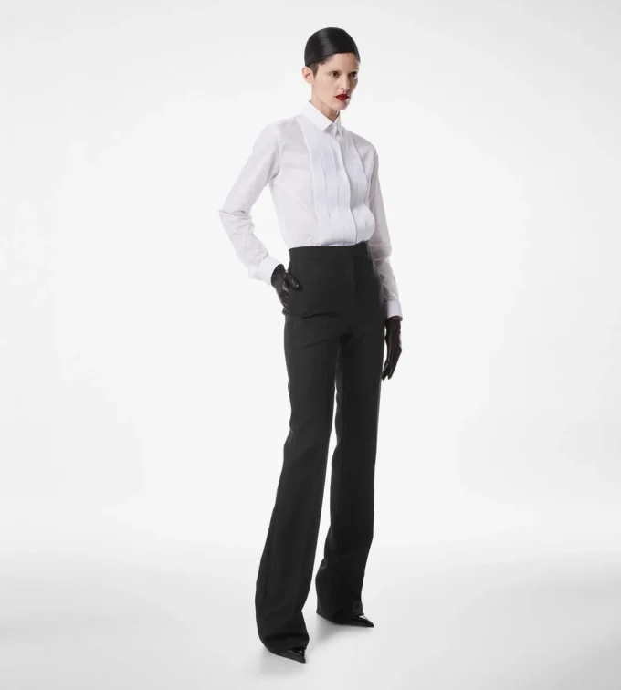 Wool Silk Blend Tailored Tuxedo Straight Pants Wool Silk Blend Tailored Tuxedo Straight Pants