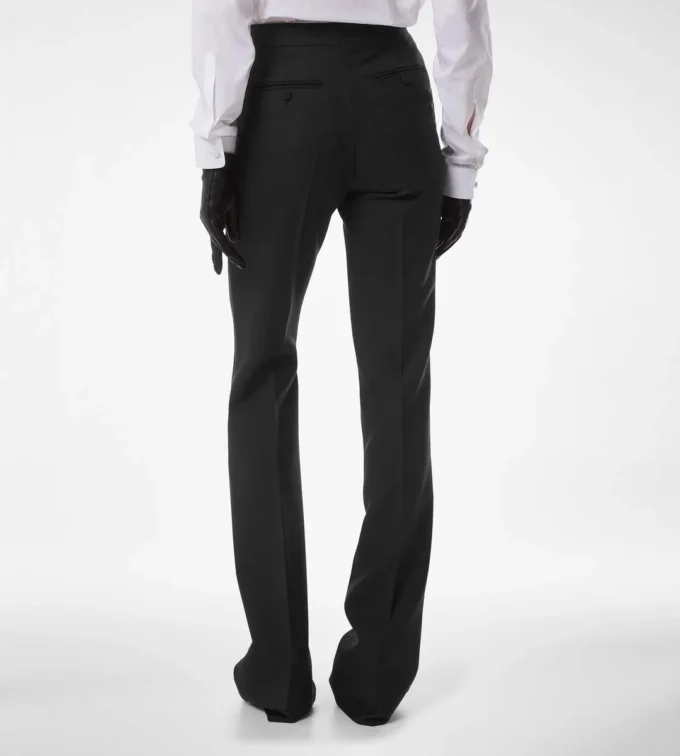Wool Silk Blend Tailored Tuxedo Straight Pants Wool Silk Blend Tailored Tuxedo Straight Pants