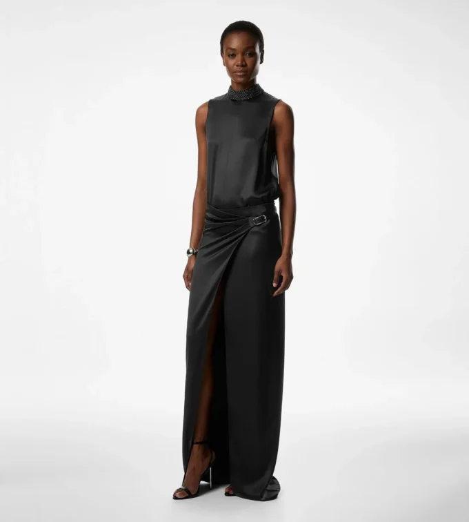 Wrap Maxi Skirt with Leather Belt